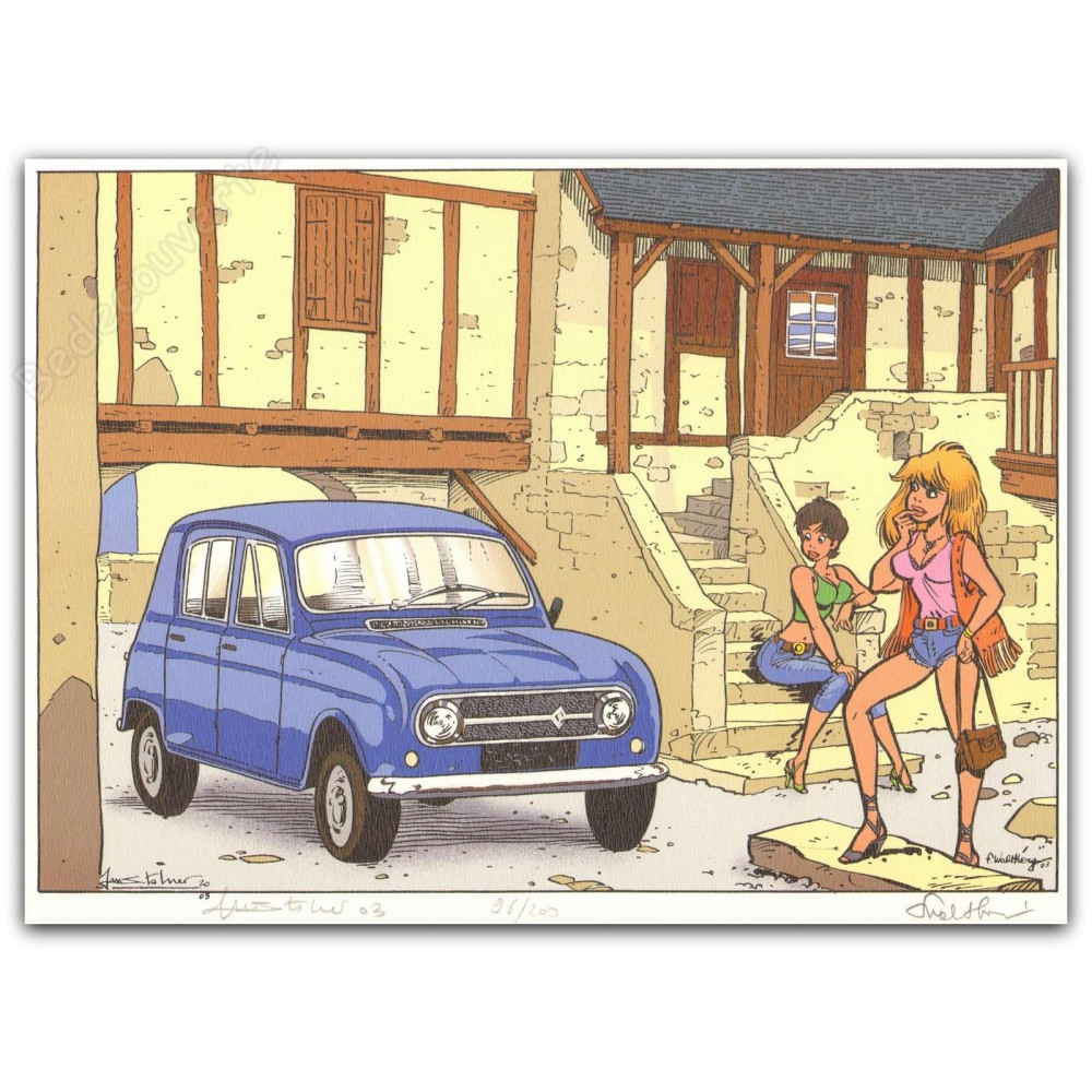 Walthéry - Stalner Pin-up et voiture Renault 4