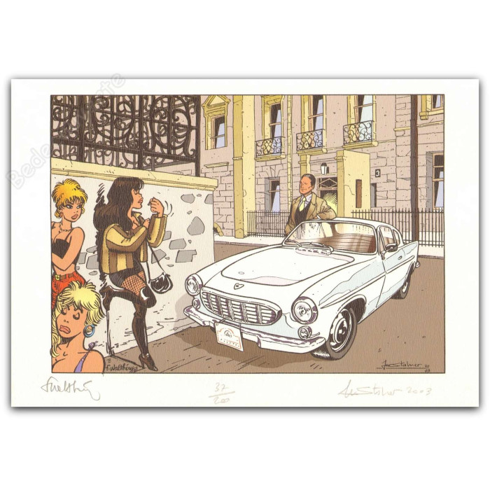 Walthéry - Stalner Pin-up et voiture Volvo P1800