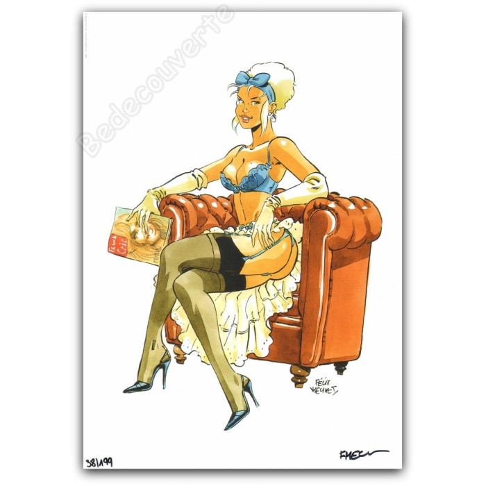 Meynet - Pin-up Mirabelle en bleu dans fauteuil 2022