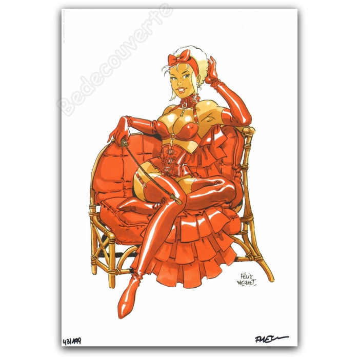 Meynet - Pin-up Mirabelle en rouge sur fauteuil 2022