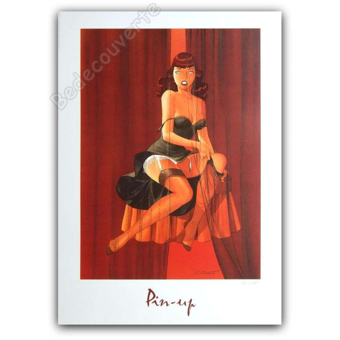 Berthet - Pin-up Les rideaux Signé