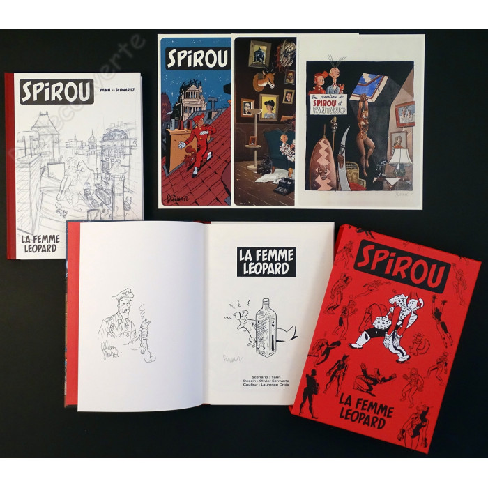 Schwartz - Spirou La Femme Léopard Coffret de deux albums de luxe + Dédicace n°93