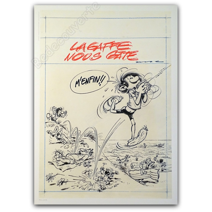 Franquin - Gaston Lagaffe nous gâte Etude de Couverture 08 Estampe pigmentaire