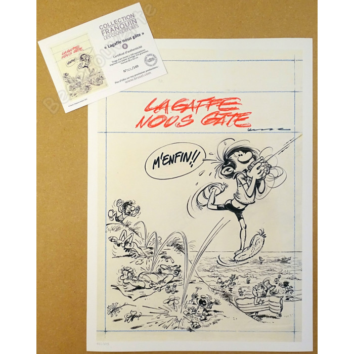 Franquin - Gaston Lagaffe nous gâte Etude de Couverture 08 Estampe pigmentaire