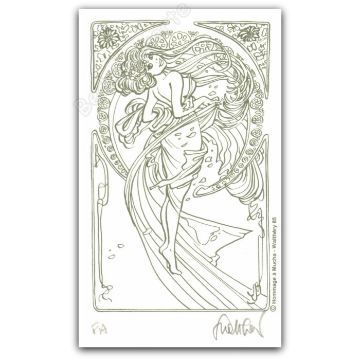 Walthéry - Natacha Hommage à Alfons Mucha Le drap Vert foncé