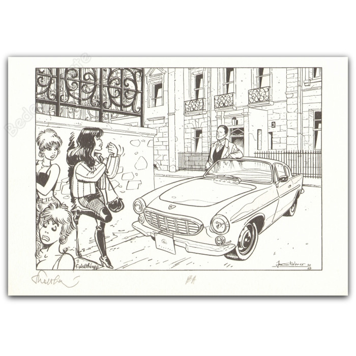 Walthéry - Stalner Pin-up et voiture Volvo P1800 NB
