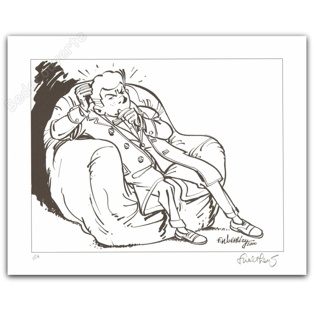 Walthéry - Hommage à Tillieux Gil Jourdan dans fauteuil Walthéry - Hommage à Tillieux Gil Jourdan dans fauteuil