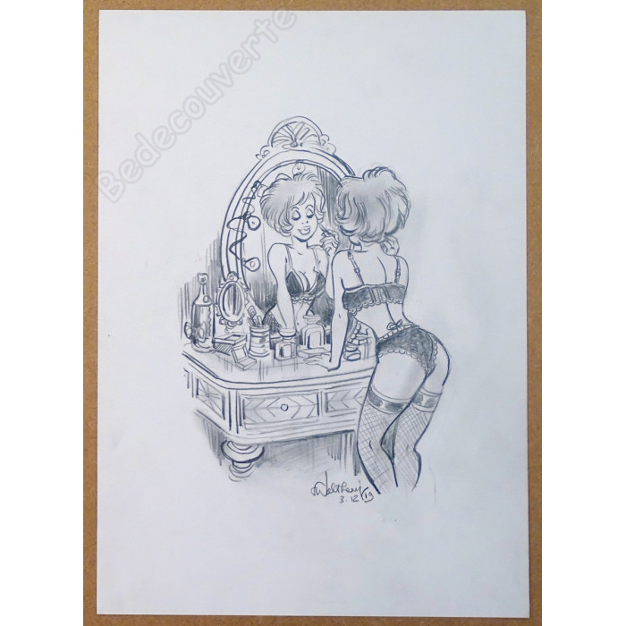 François Walthéry - Dessin Original Natacha se maquille 2019