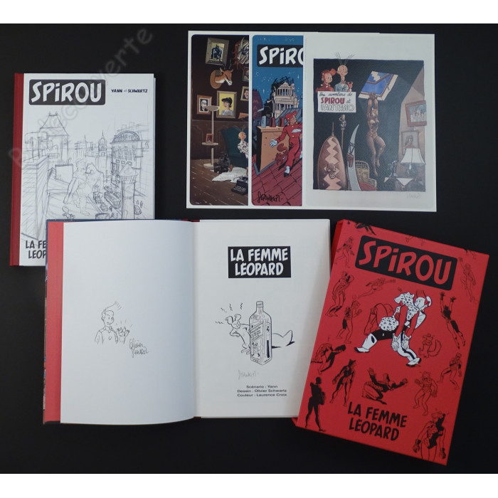 Schwartz - Spirou La Femme Léopard Coffret de deux albums de luxe + Dédicace n°90