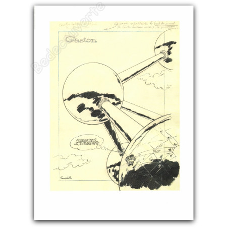 Franquin - Gaston sur l'Atomium Etude de couverture