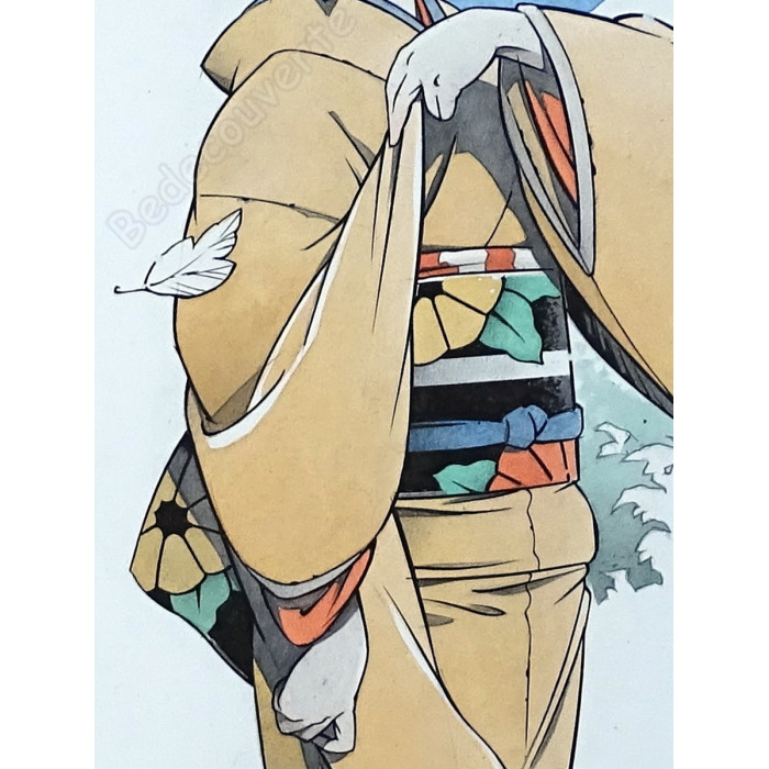 Michetz - Dessin Original Geisha au Kimono Orange