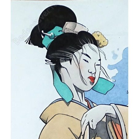 Michetz - Dessin Original Geisha au Kimono Orange