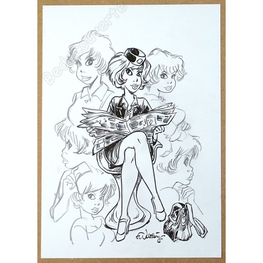 François Walthéry - Dessin Original Natacha Hôtesse de l'air 2019