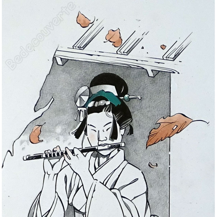 Michetz - Dessin Original Geisha en Automne