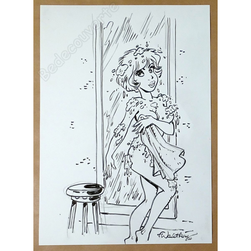 François Walthéry - Dessin Original Natacha Sortie de Douche