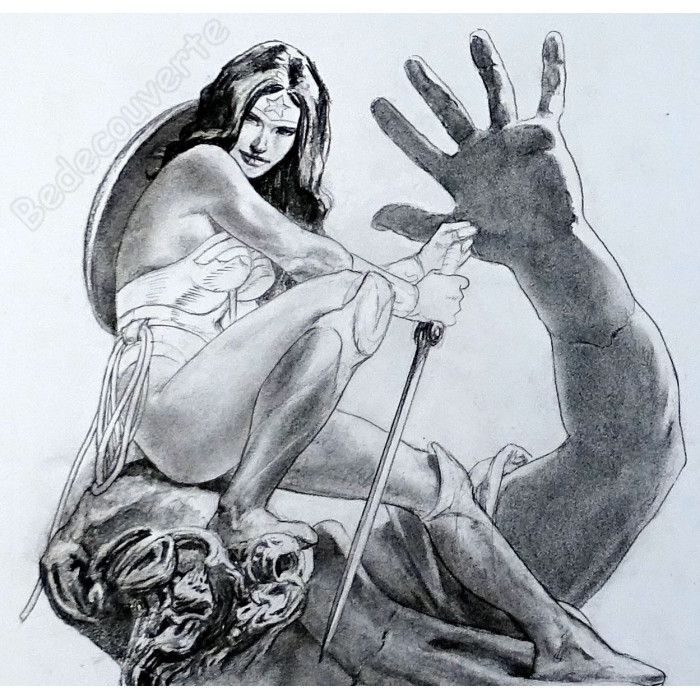 Tanino Liberatore - Dessin Original Wonder Woman sur la statue