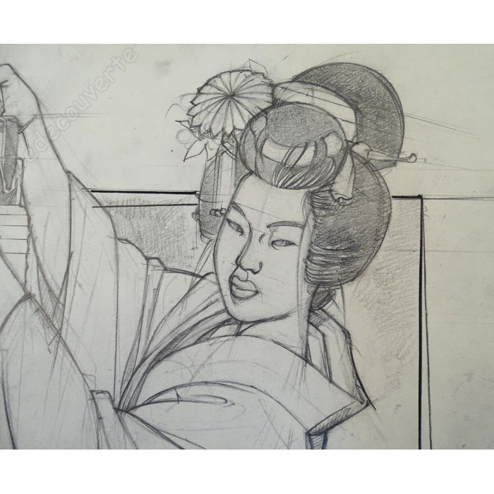 Michetz - Crayonné Original Geisha à la Lanterne