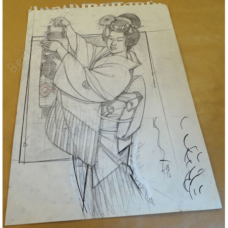 Michetz - Crayonné Original Geisha à la Lanterne