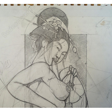 Michetz - Crayonné Original La Geisha se Dénude