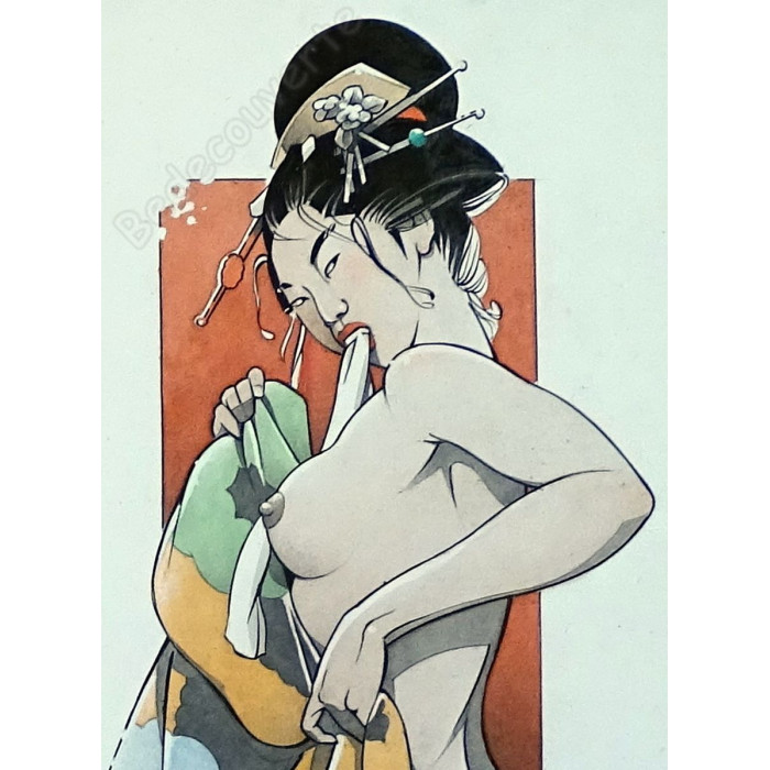 Michetz - Dessin Original La Geisha se Dénude