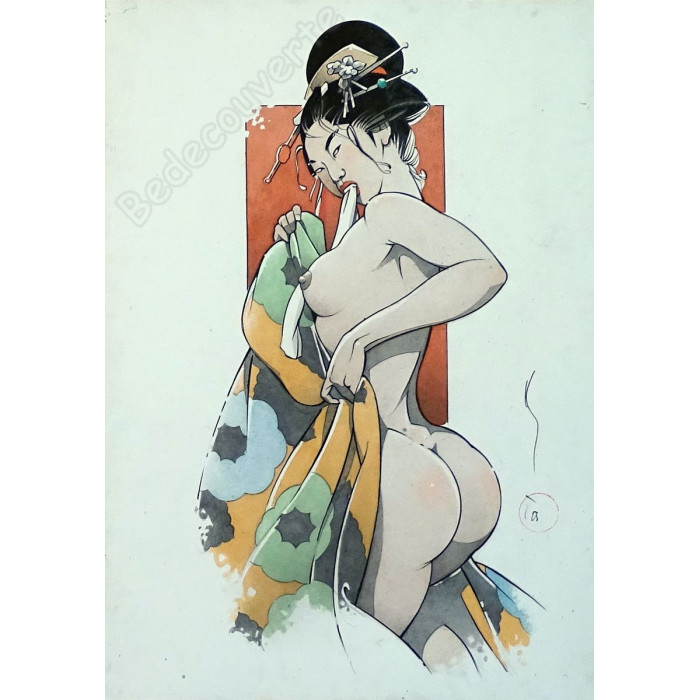 Michetz - Dessin Original La Geisha se Dénude