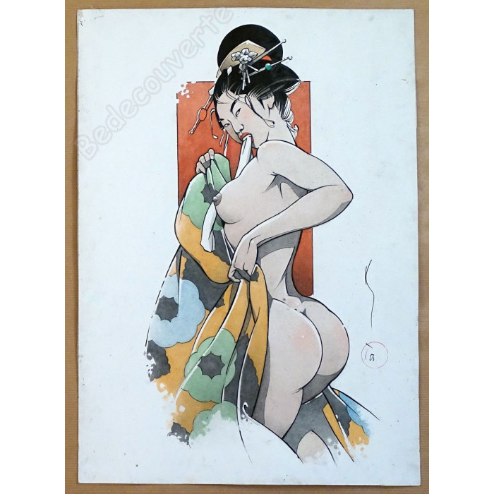 Michetz - Dessin Original La Geisha se Dénude