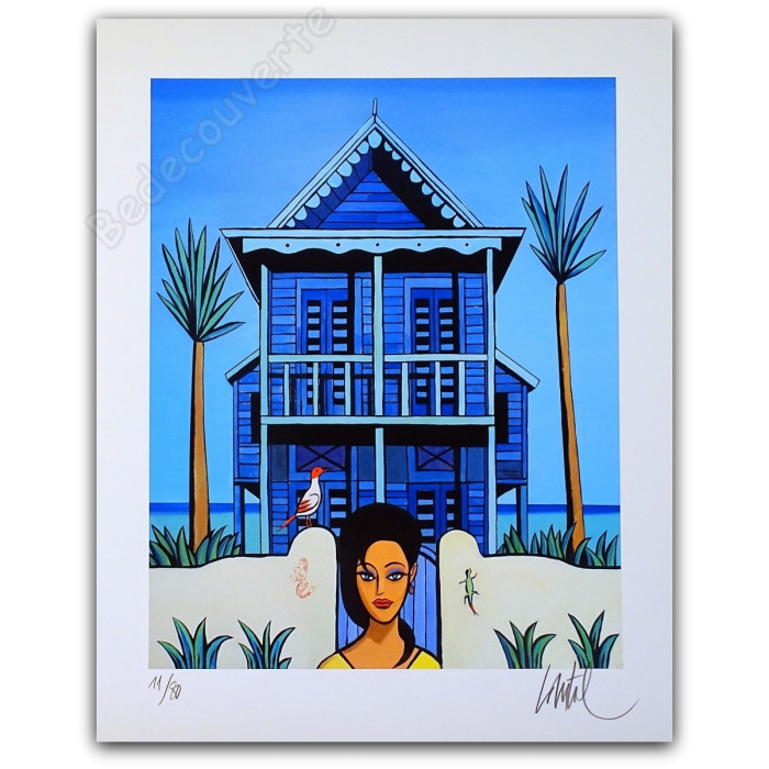 Loustal - La maison bleue Estampe pigmentaire