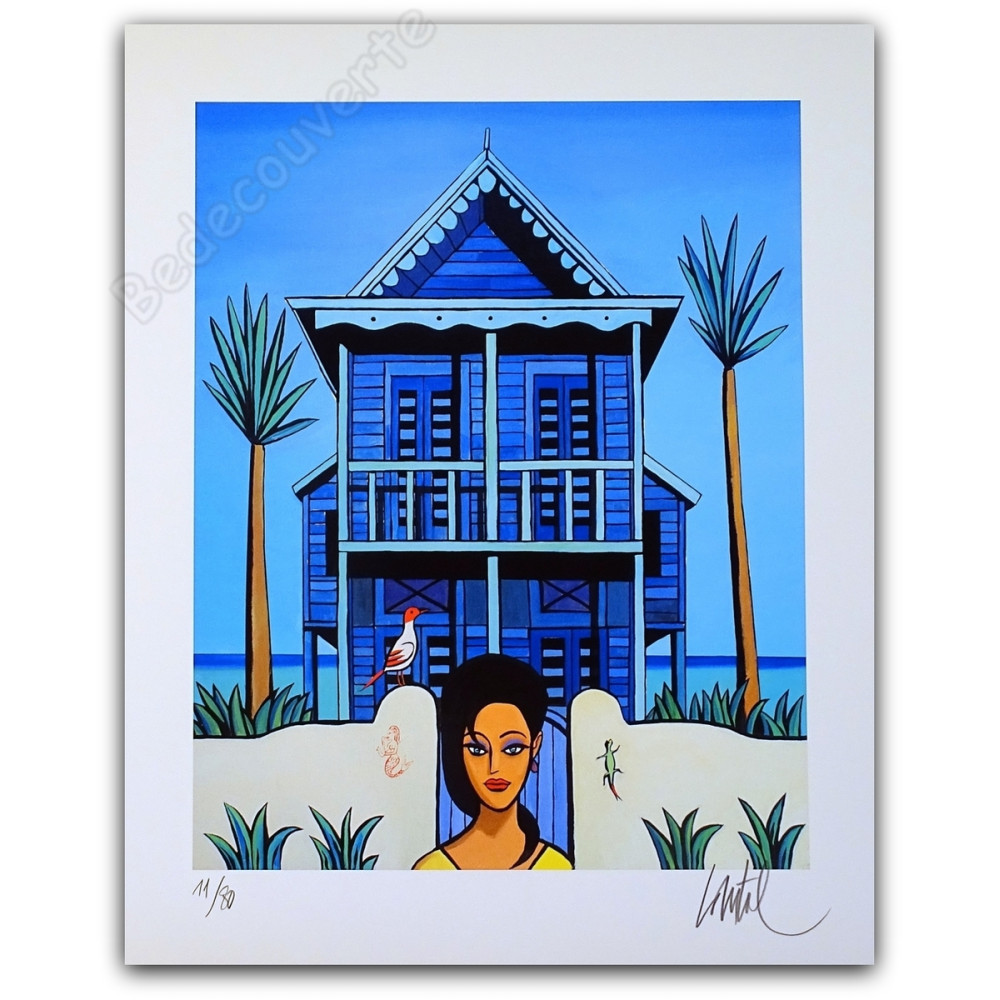 Loustal - La maison bleue Estampe pigmentaire