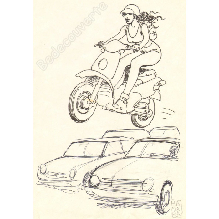 Manara Milo - Dessin Original Motocyclette