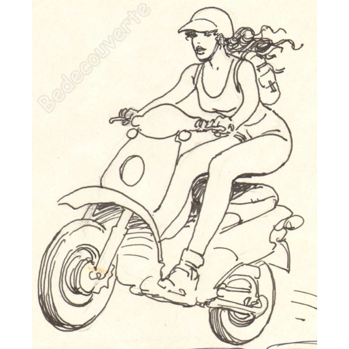 Milo Manara - Dessin Original Motocyclette