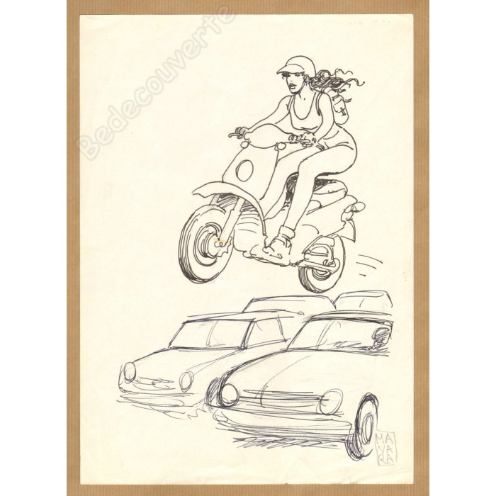 Milo Manara - Dessin Original Motocyclette