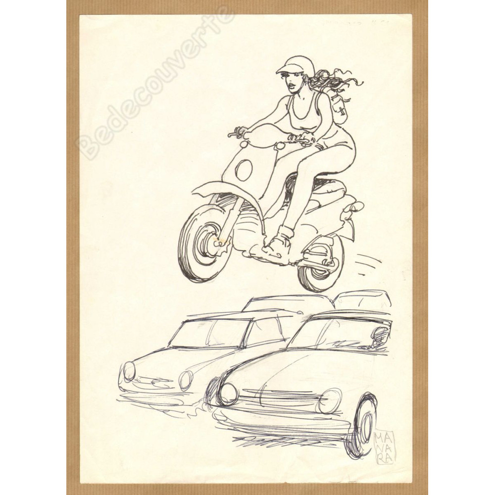Manara Milo - Dessin Original Motocyclette Manara Milo - Dessin Original Motocyclette
