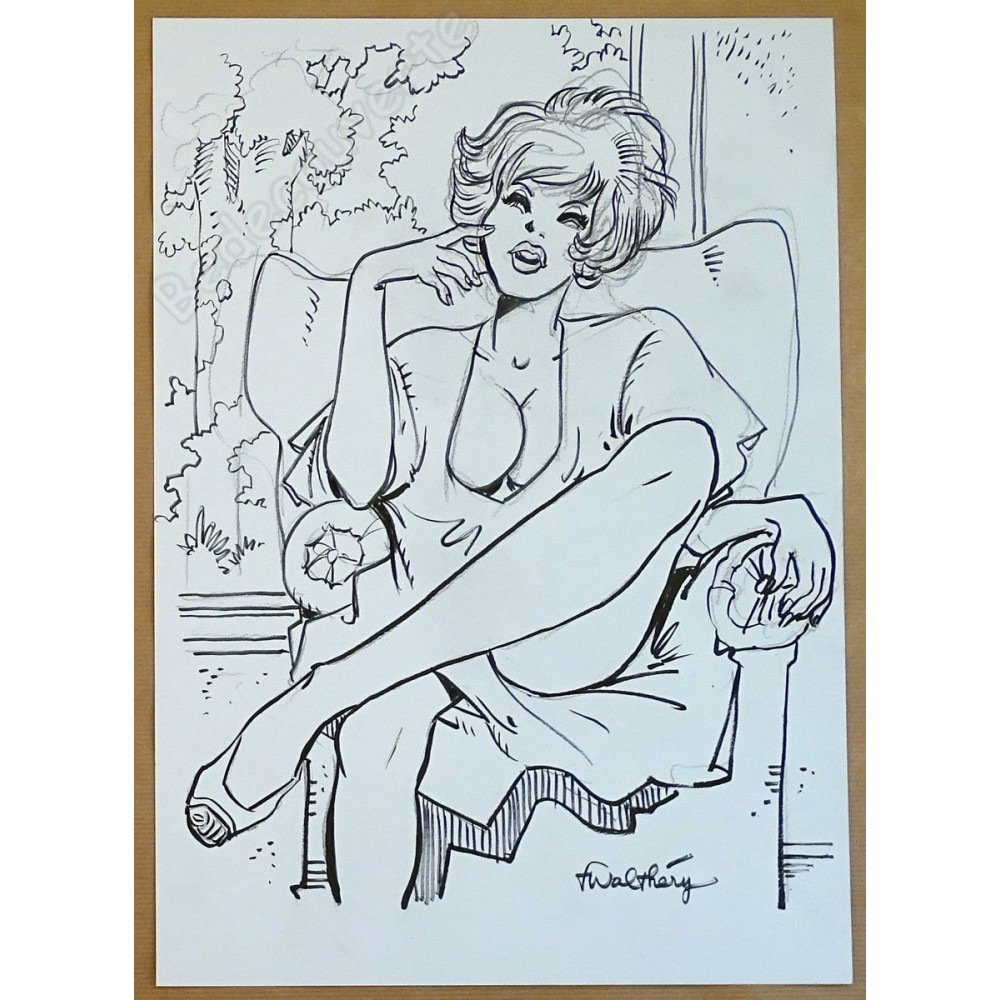 François Walthéry - Dessin Original Natacha assise dans un fauteuil