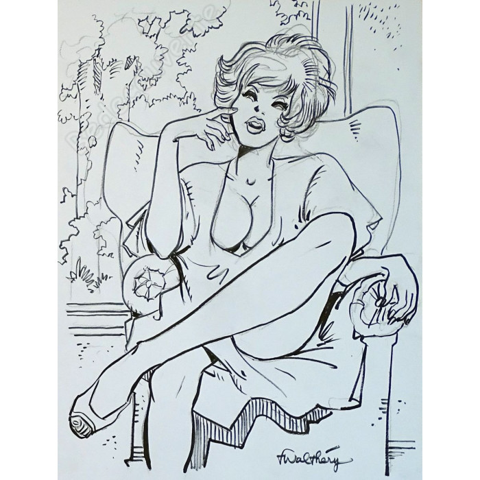 François Walthéry - Dessin Original Natacha assise dans un fauteuil