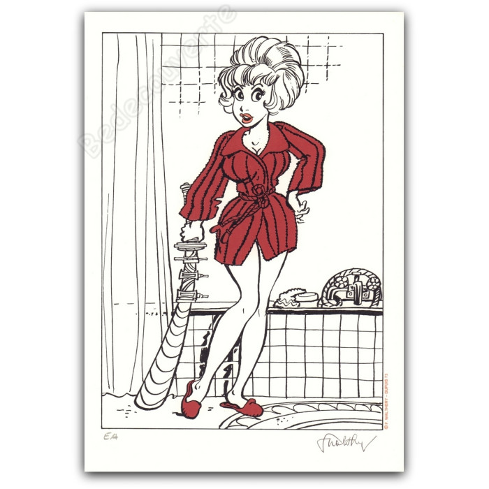 Walthéry - Natacha en peignoir rouge