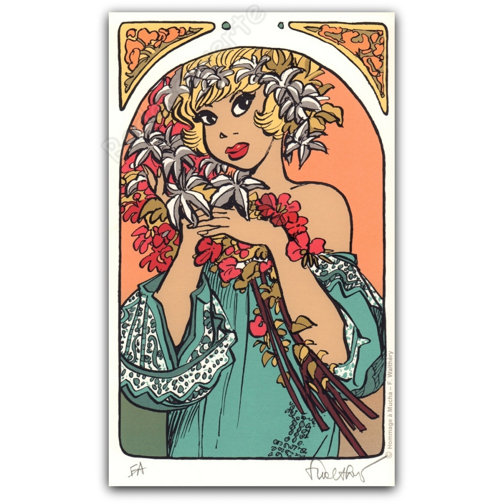 Walthéry - Natacha Hommage Alfons Mucha Fleurs Walthéry - Natacha Hommage Alfons Mucha Fleurs