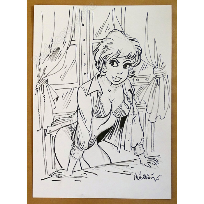 Walthéry François - Dessin Original Natacha Devant la fenêtre 2021