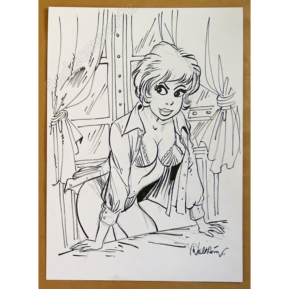 Walthéry François - Dessin Original Natacha Devant la fenêtre 2021