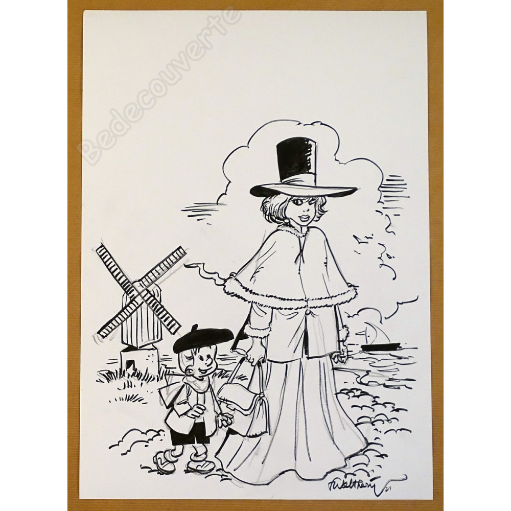 Walthéry François - Dessin Original Natacha et Benoît Brisefer 2021 Walthéry François - Dessin Original Natacha et Benoît Brisefer 2021