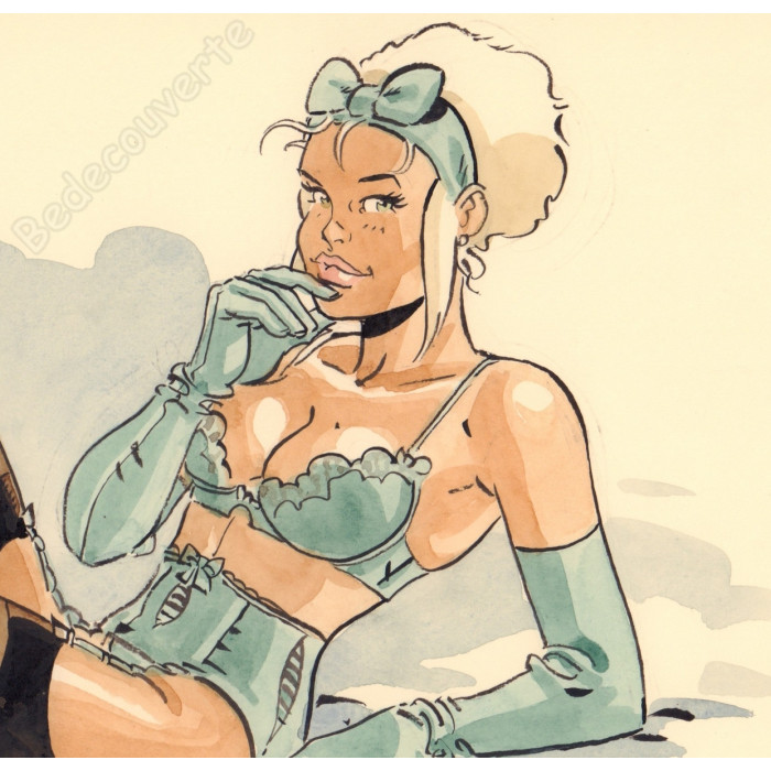Meynet Félix - Dessin original Mirabelle lingerie turquoise