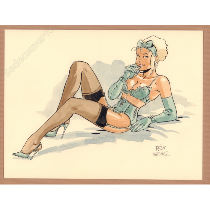 Meynet Félix - Dessin original Mirabelle lingerie turquoise
