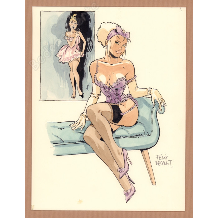 Meynet Félix - Dessin original Mirabelle lingerie mauve