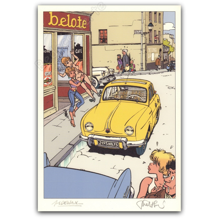 Walthéry - Delvaux Pin-up et voiture Renault Dauphine