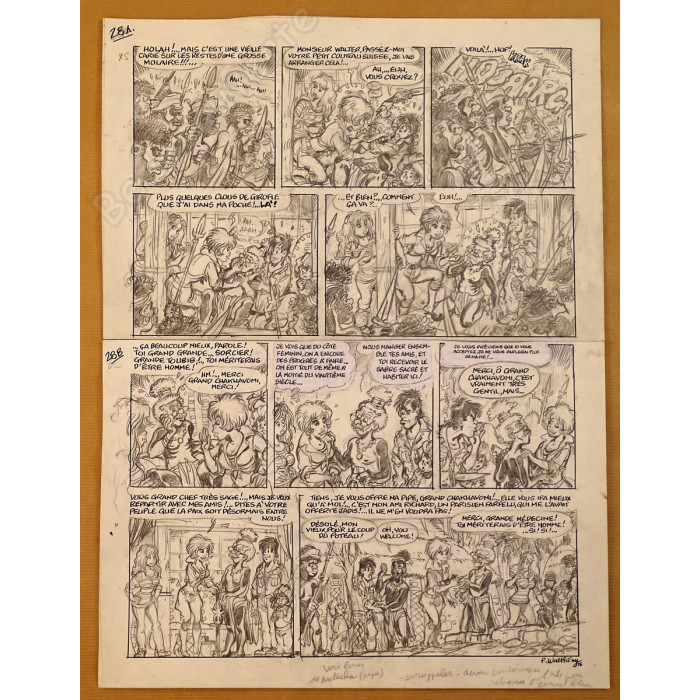 Walthéry François - Planche Originale Crayonnée 28 Natacha 23 Sur les traces de L'Epervier Bleu