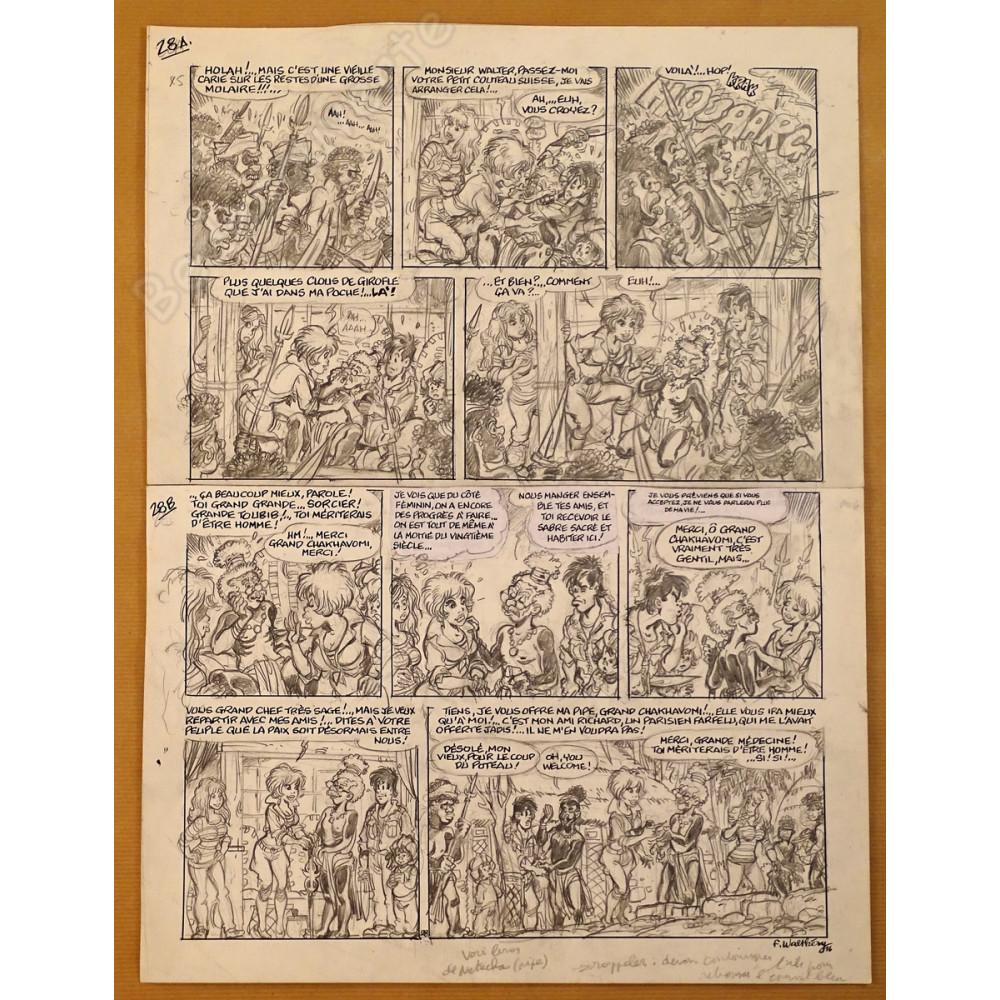Walthéry François - Planche Originale Crayonnée 28 Natacha 23 Sur les traces de L'Epervier Bleu