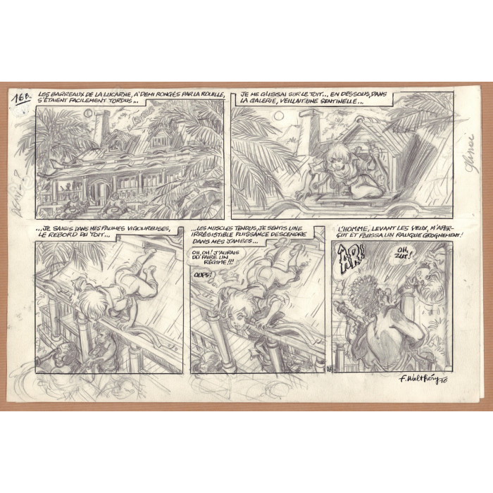 Walthéry François - Planche Originale Crayonnée 16 Natacha 23 Sur les traces de L'Epervier Bleu