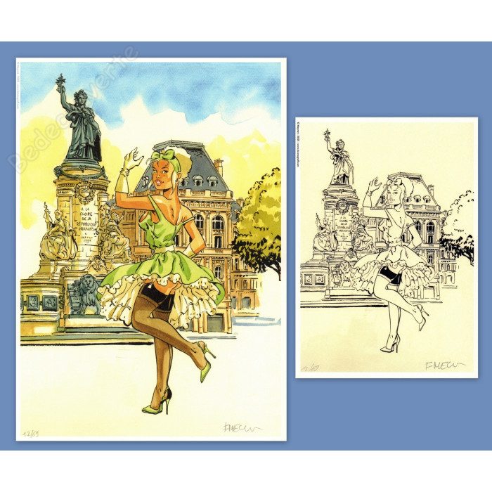 Meynet - Pin-up Mirabelle à Paris Place de la République 2025 Duo d'ex-libris