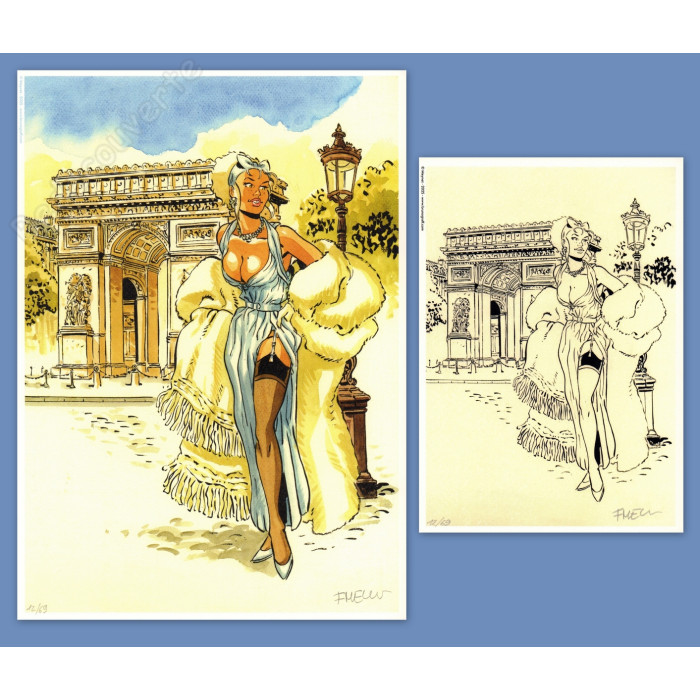 Meynet - Pin-up Mirabelle à Paris Arc de Triomphe 2025 Duo d'ex-libris