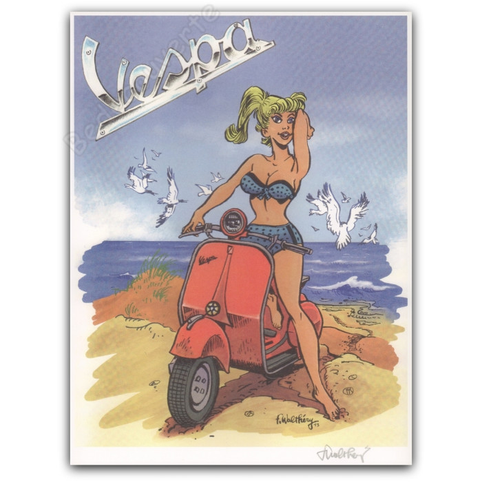 Walthéry - Pin-up et Vespa sur la plage