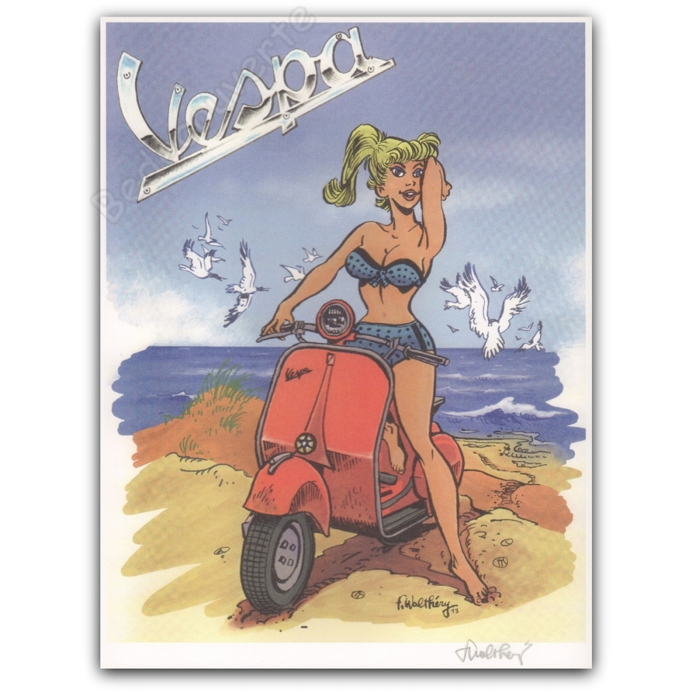 Walthéry - Pin-up et Vespa sur la plage Walthéry - Pin-up et Vespa sur la plage